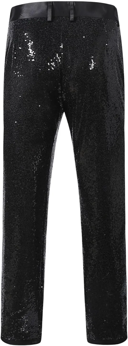 Mens Sequin Pants Slim Fit Fashion Casual Dress Pants Trendy 2024 Suit Pants for Men Party Straight Trousers