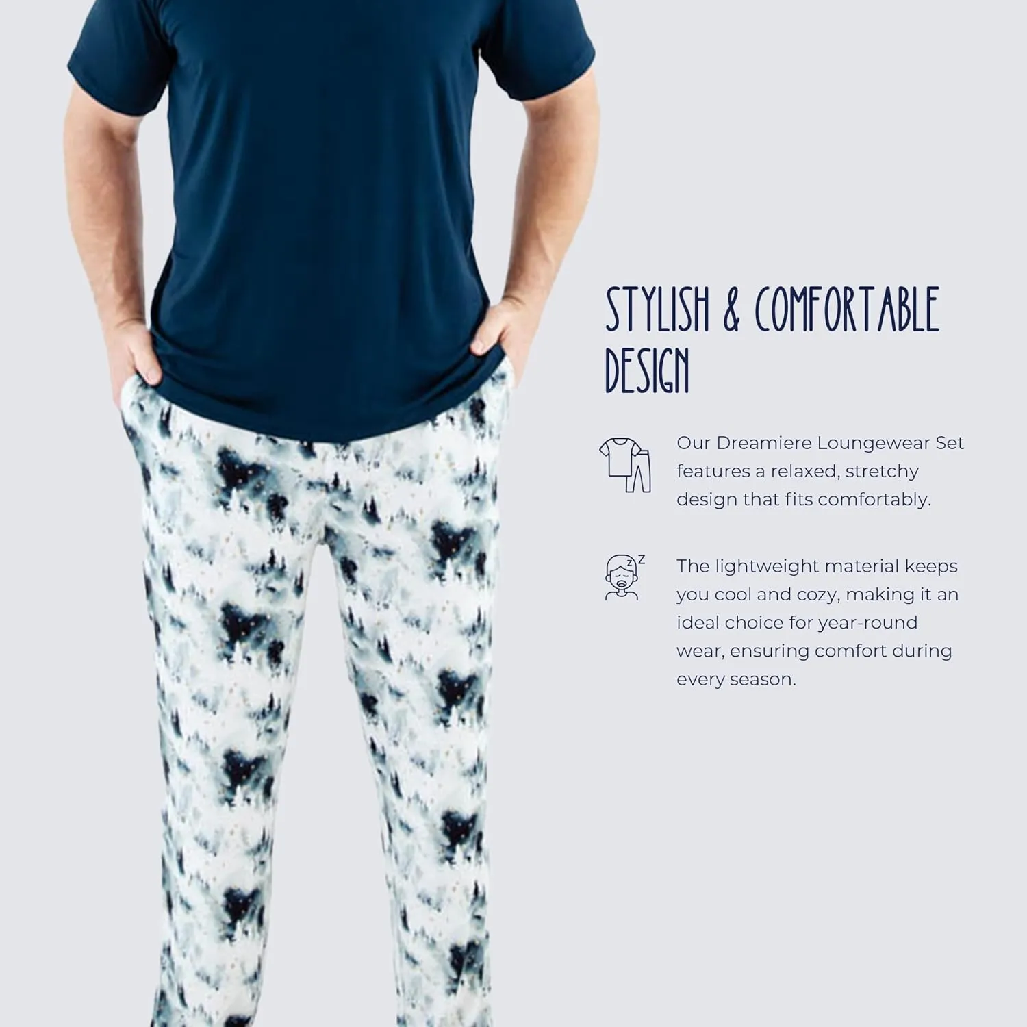 Men's Short Sleeve Loungewear Set - Soft Stretchy Fabric, Relaxed Fit, Eco-Friendly, Perfect for Family Matching
