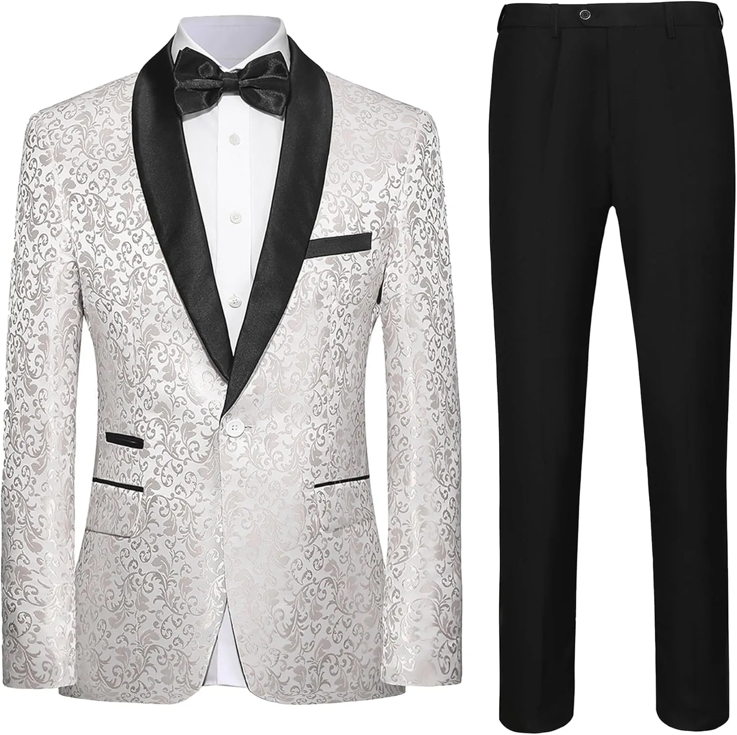 Men's Slim Fit 2 Pieces Tuxedo Shawl Lapel Suits Paisley Jacket Pants Set for Wedding Prom Dinner Party