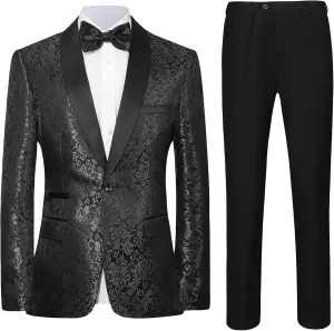 Men's Slim Fit 2 Pieces Tuxedo Shawl Lapel Suits Paisley Jacket Pants Set for Wedding Prom Dinner Party