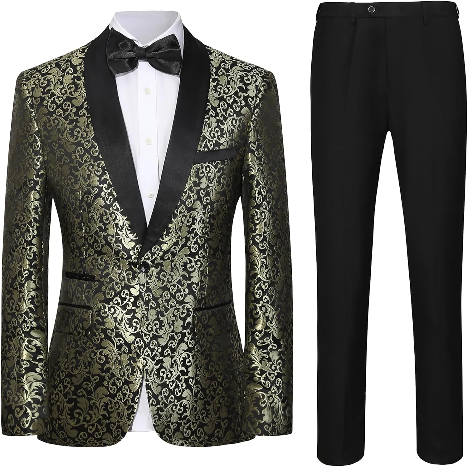 Men's Slim Fit 2 Pieces Tuxedo Shawl Lapel Suits Paisley Jacket Pants Set for Wedding Prom Dinner Party