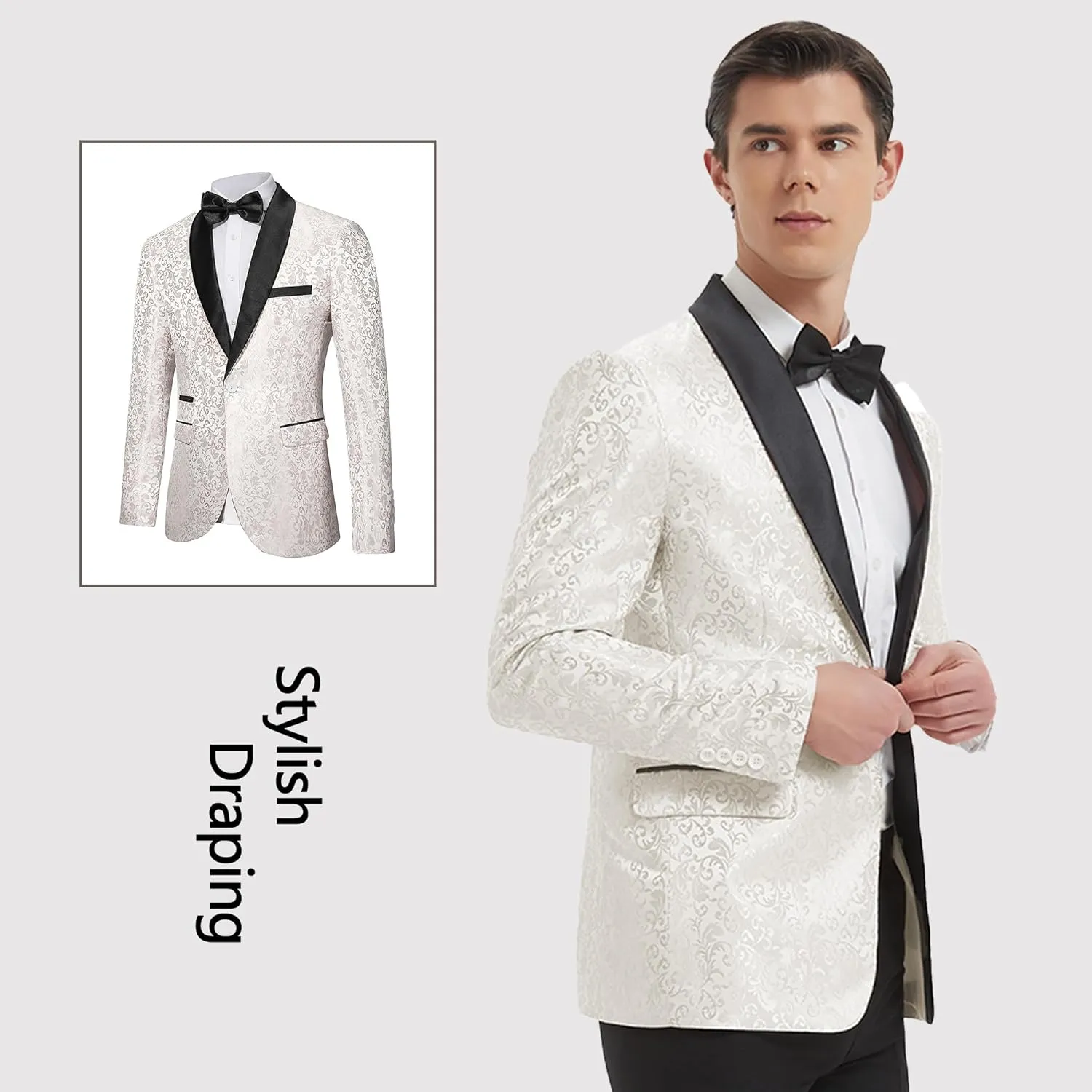 Men's Slim Fit 2 Pieces Tuxedo Shawl Lapel Suits Paisley Jacket Pants Set for Wedding Prom Dinner Party