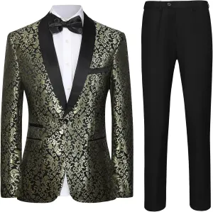 Men's Slim Fit 2 Pieces Tuxedo Shawl Lapel Suits Paisley Jacket Pants Set for Wedding Prom Dinner Party