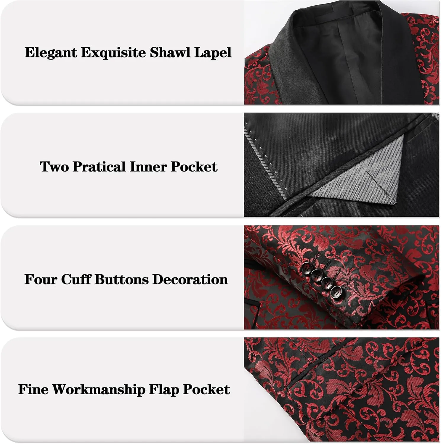 Men's Slim Fit 2 Pieces Tuxedo Shawl Lapel Suits Paisley Jacket Pants Set for Wedding Prom Dinner Party