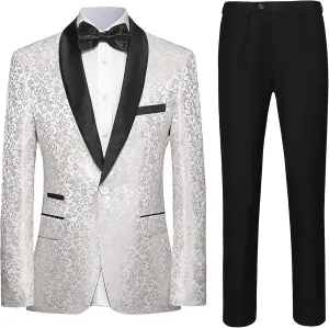 Men's Slim Fit 2 Pieces Tuxedo Shawl Lapel Suits Paisley Jacket Pants Set for Wedding Prom Dinner Party