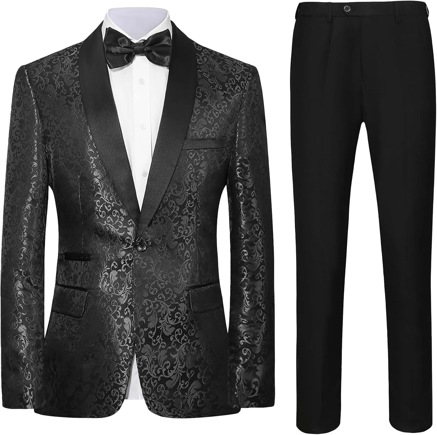 Men's Slim Fit 2 Pieces Tuxedo Shawl Lapel Suits Paisley Jacket Pants Set for Wedding Prom Dinner Party
