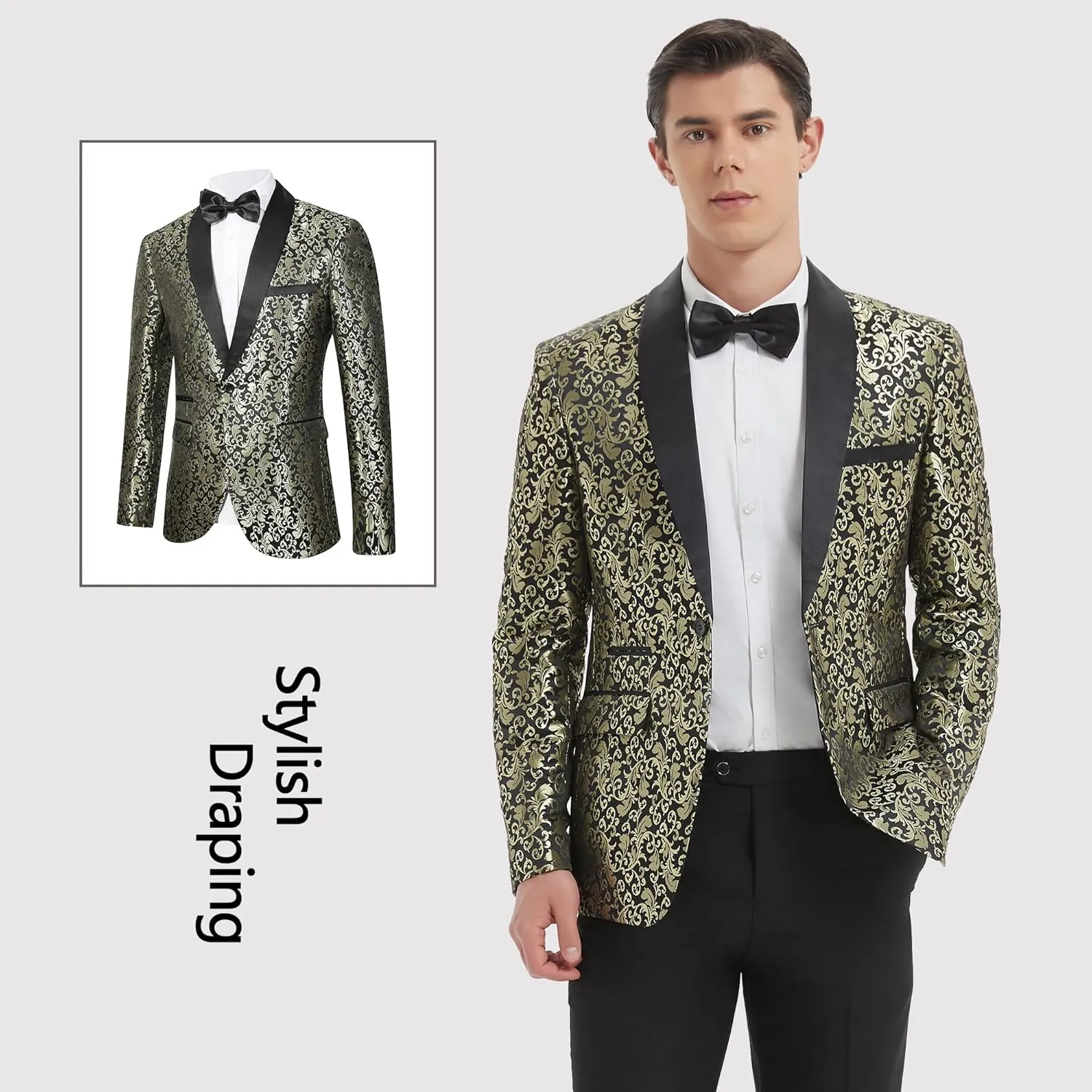 Men's Slim Fit 2 Pieces Tuxedo Shawl Lapel Suits Paisley Jacket Pants Set for Wedding Prom Dinner Party