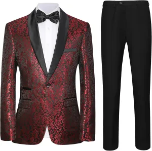 Men's Slim Fit 2 Pieces Tuxedo Shawl Lapel Suits Paisley Jacket Pants Set for Wedding Prom Dinner Party