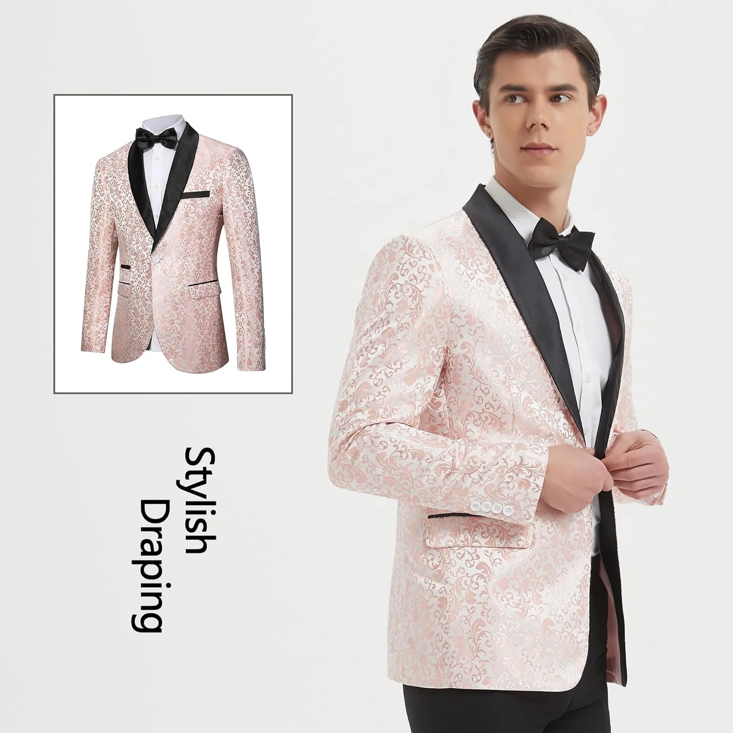 Men's Slim Fit 2 Pieces Tuxedo Shawl Lapel Suits Paisley Jacket Pants Set for Wedding Prom Dinner Party