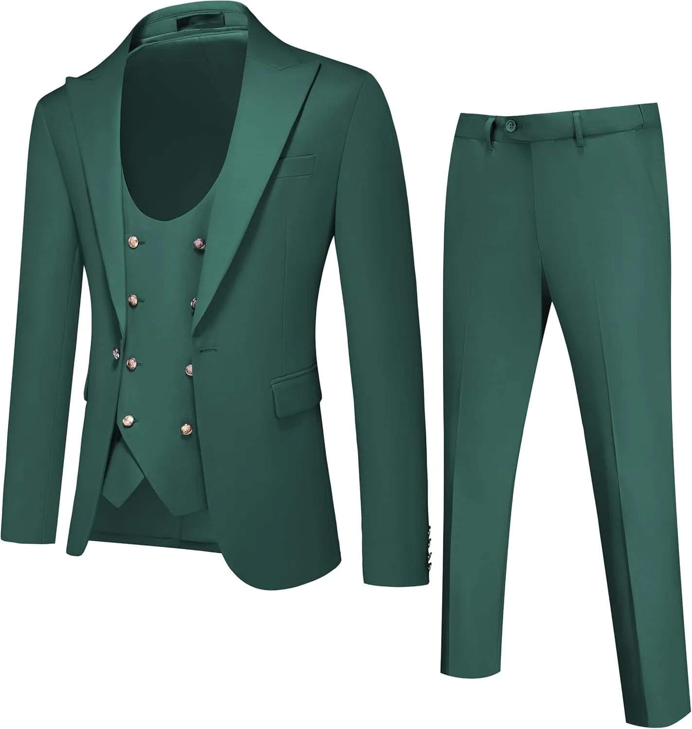 Men's Slim Fit 3 Piece Tuxedo Suit Set Elegant Solid Color Outfit for Weddings and Proms Jacket Vest and Pants