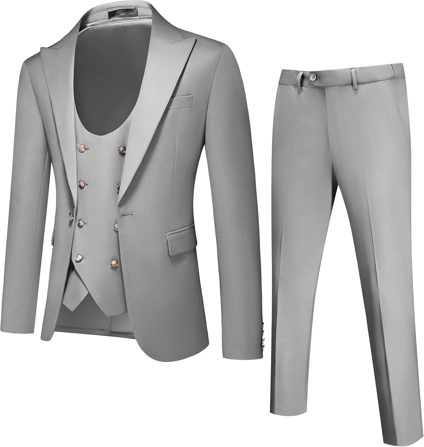 Men's Slim Fit 3 Piece Tuxedo Suit Set Elegant Solid Color Outfit for Weddings and Proms Jacket Vest and Pants