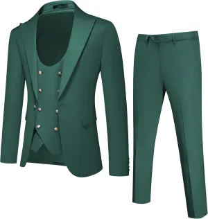 Men's Slim Fit 3 Piece Tuxedo Suit Set Elegant Solid Color Outfit for Weddings and Proms Jacket Vest and Pants