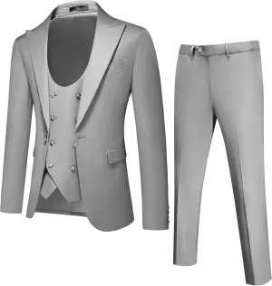 Men's Slim Fit 3 Piece Tuxedo Suit Set Elegant Solid Color Outfit for Weddings and Proms Jacket Vest and Pants