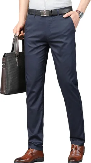Men's Slim Fit Dress Pant Straight-Fit Casual Stretch Khaki Pant Wrinkle-Resistant Flat-Front Chino Pant (36,Blue)