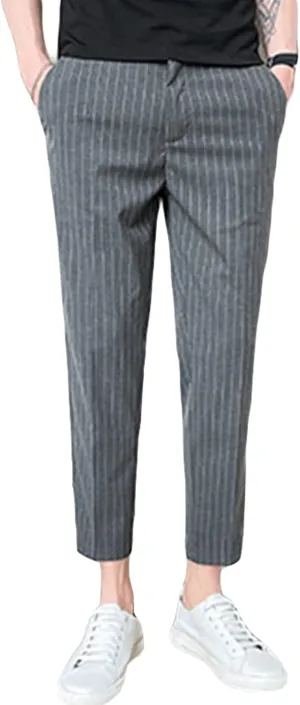 MenS Slim Fit Dress Pants Stretch Dress Pants Skinny Khaki Pants Chino Pant Business Stripe Tapered Trousers (31,Grey)