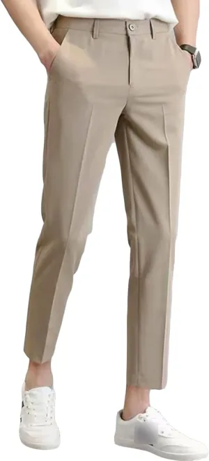 Men's Slim-Fit Flat-Front Dress Pant Skinny Wrinkle-Resistant Chino Pant Straight Stretch Cargo Pant Trouser (31,Khaki)