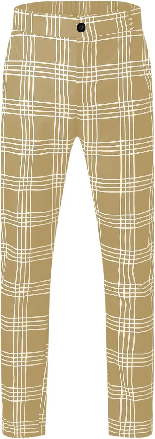 Men's Slim Fit Plaid Pants Stretch Chinos Flat Front Tapered Skinny Pencil Trousers Pockets Casual Business Work Dress Pants