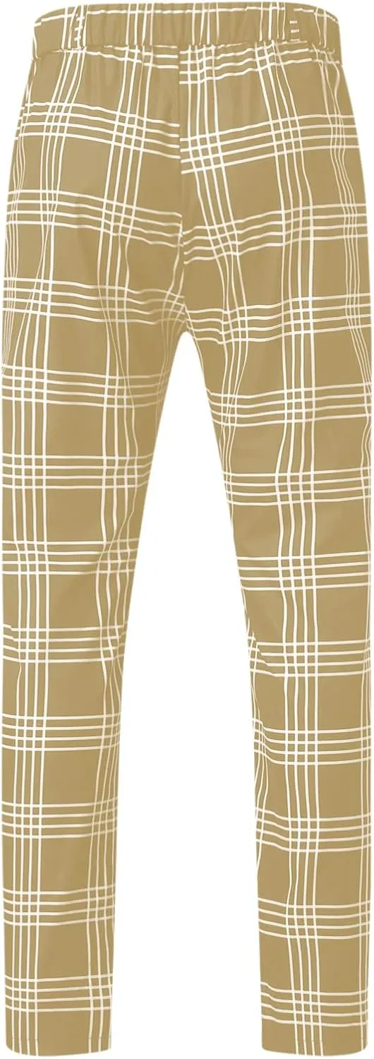 Men's Slim Fit Plaid Pants Stretch Chinos Flat Front Tapered Skinny Pencil Trousers Pockets Casual Business Work Dress Pants