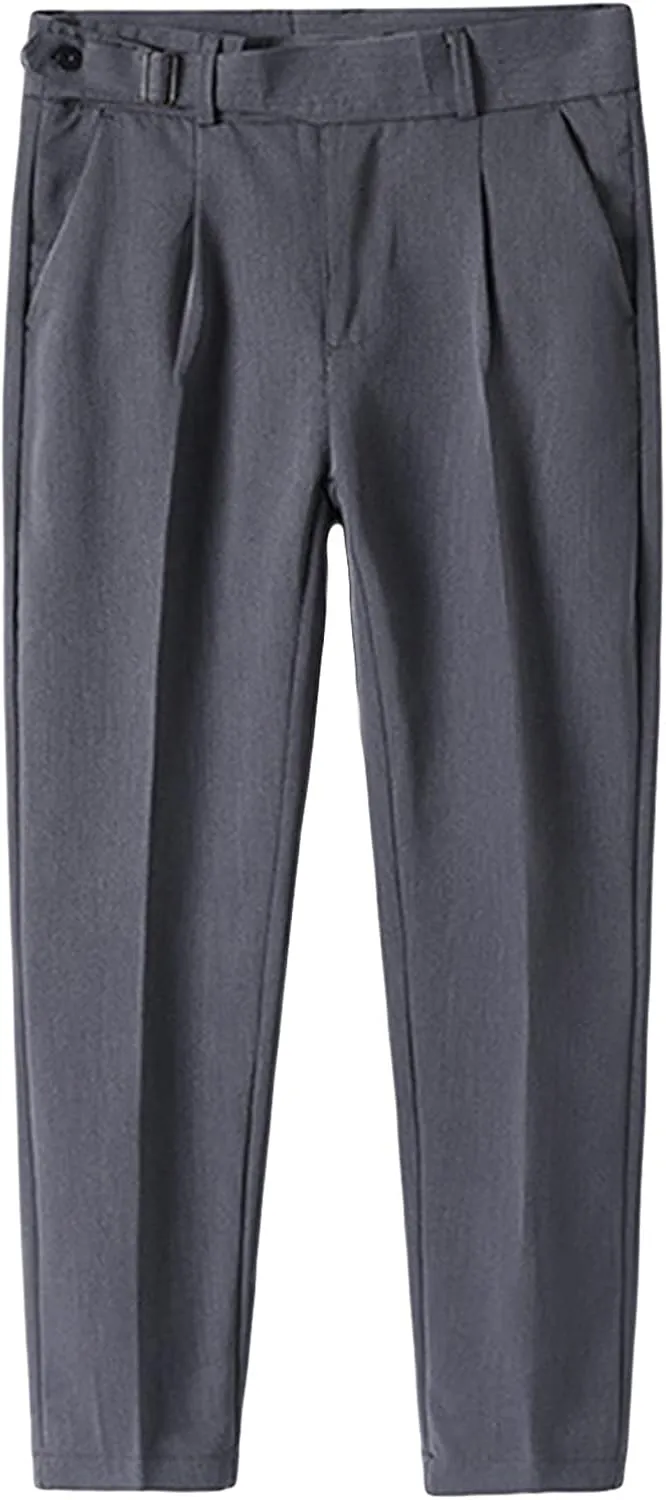 Men's Slim Fit Stretch Dress Pants Skinny Fit Flat Front Suit Pants Plaid Business Chino Pants with Pockets (40,Grey)