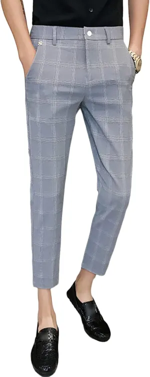 Men'S Slim Fit Suit Pants Chino Pants Stretch Flat-Front Dress Pants Plaid Skinny Business Casual Trousers (3X-Large,Grey), Grey, 3X-Large