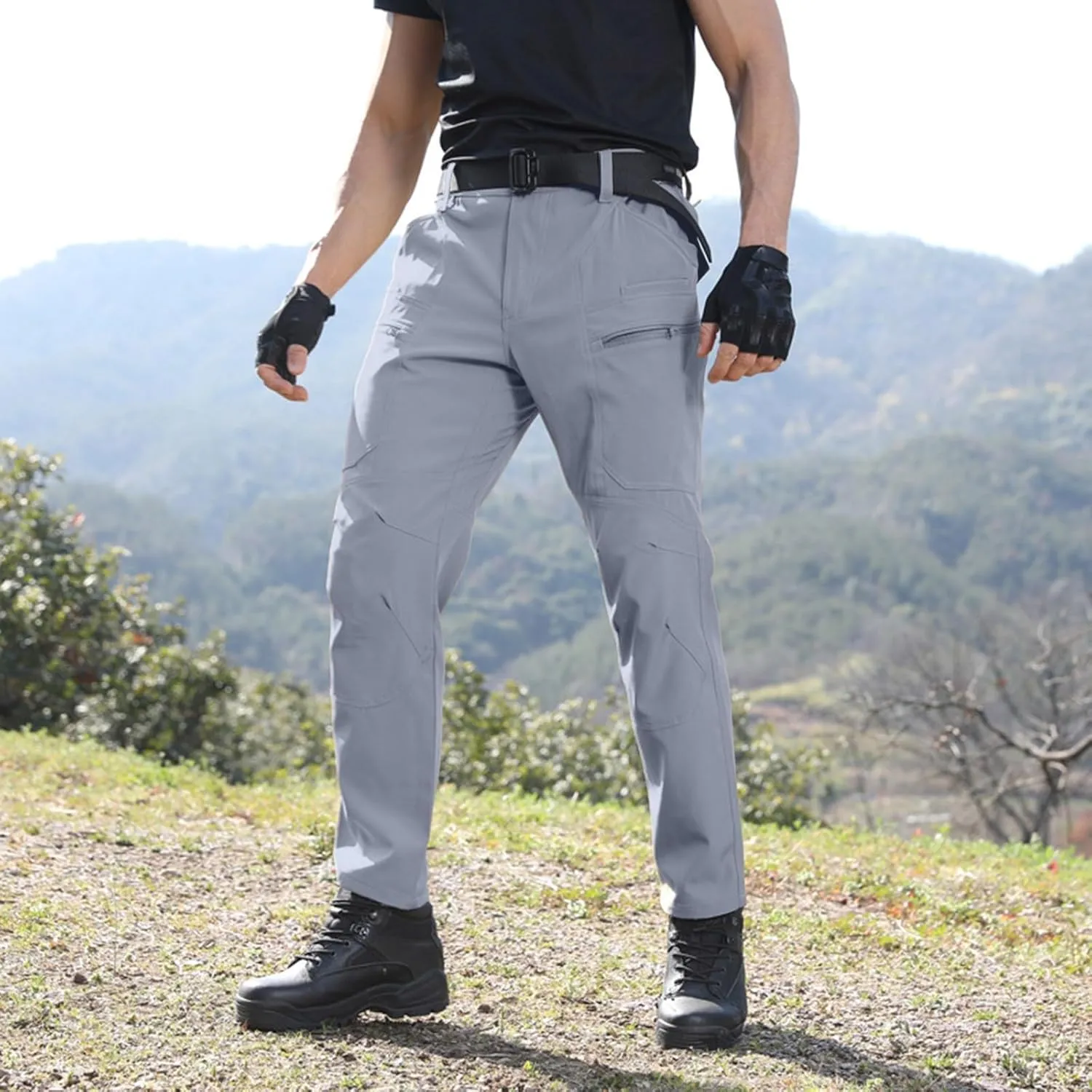 Men's Stretch Cargo Slim Fit Pants Windproof Waterproof Hiking Pants