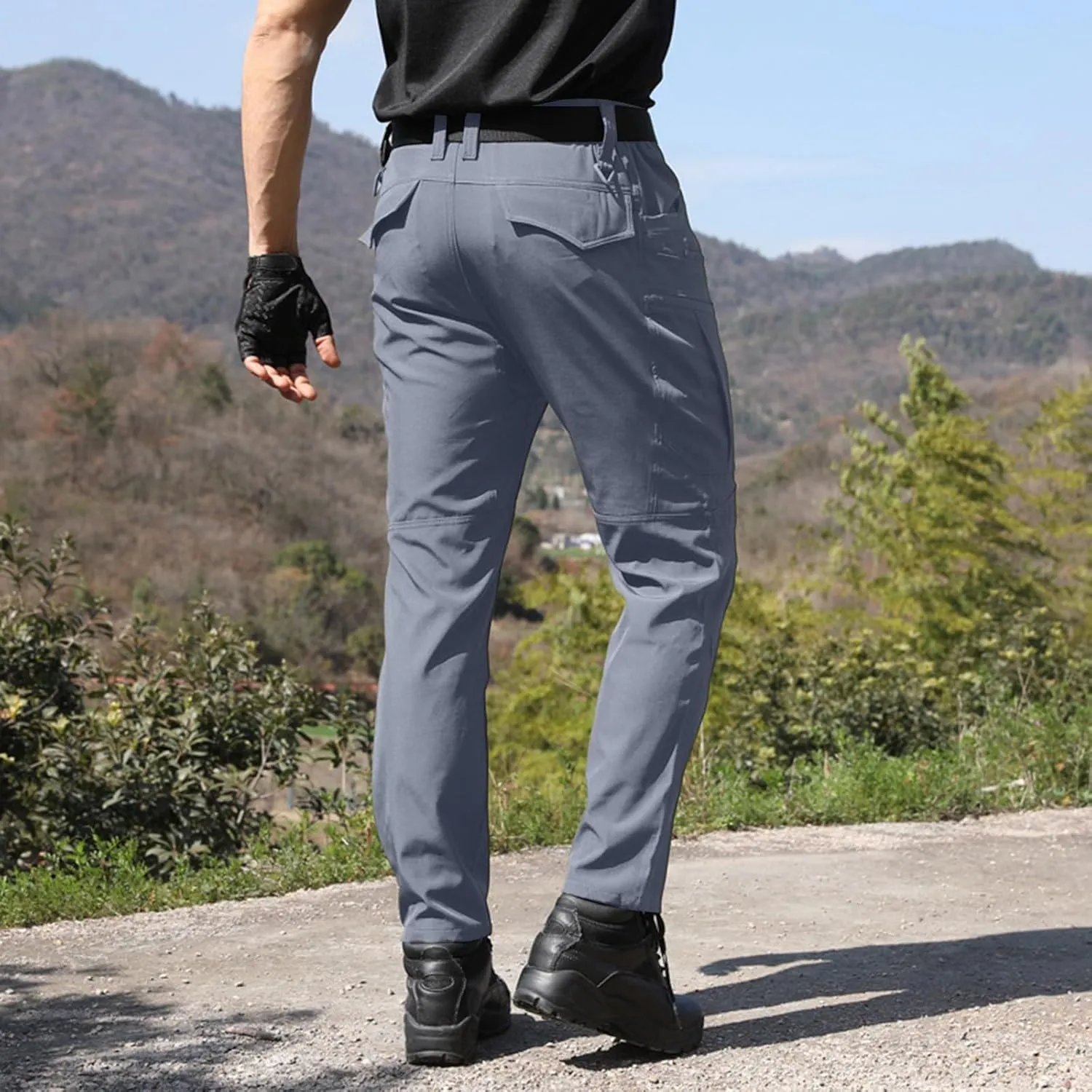 Men's Stretch Cargo Slim Fit Pants Windproof Waterproof Hiking Pants