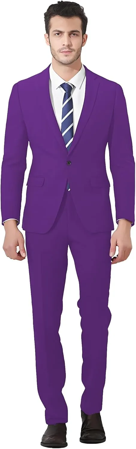 Men's Suit Slim Fit 2-Piece Tuxedo Set - Ideal for Prom and Wedding, Includes Blazer Jacket, Pants, and Tie