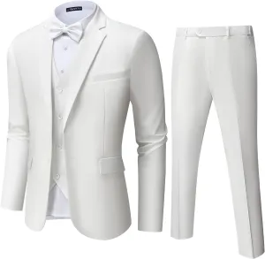 Mens Suit Tuxedo Set Slim Fit Suits 3 Piece One Button Prom Wedding Blazer Vest Pants with Bow Tie