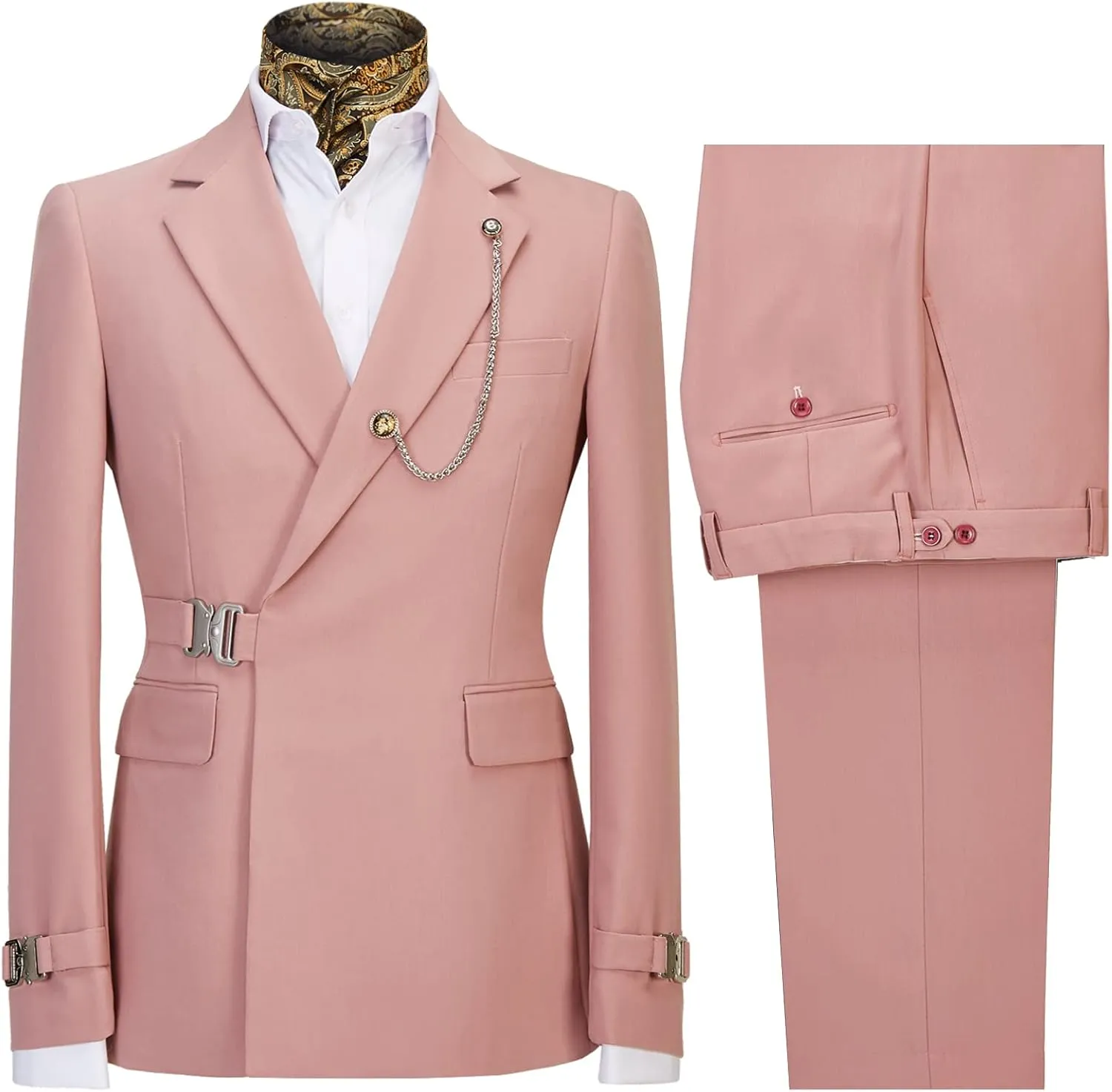 Mens Suits Slim Fit 2 Piece Men's Solid Color Tuxedo one Button Shawl Collar Jacket Vest and Pants