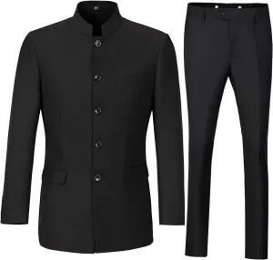 Men's Suits Stand Mandarin Collar Suit 2 Piece Men Slim Fit Chinese Tunic Suits Jacket Pant Set