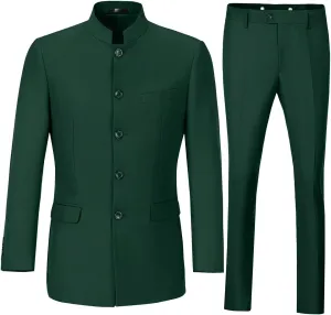 Men's Suits Stand Mandarin Collar Suit 2 Piece Men Slim Fit Chinese Tunic Suits Jacket Pant Set