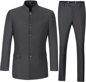 Men's Suits Stand Mandarin Collar Suit 2 Piece Men Slim Fit Chinese Tunic Suits Jacket Pant Set