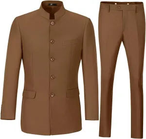 Men's Suits Stand Mandarin Collar Suit 2 Piece Men Slim Fit Chinese Tunic Suits Jacket Pant Set