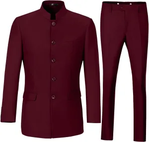 Men's Suits Stand Mandarin Collar Suit 2 Piece Men Slim Fit Chinese Tunic Suits Jacket Pant Set