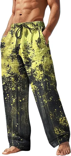 Mens Summer Casual Beach Pants Drawstring Elastic Waisted 3D Printed Fashion Trousers Holiday Vacation Combat Streetwear 2024