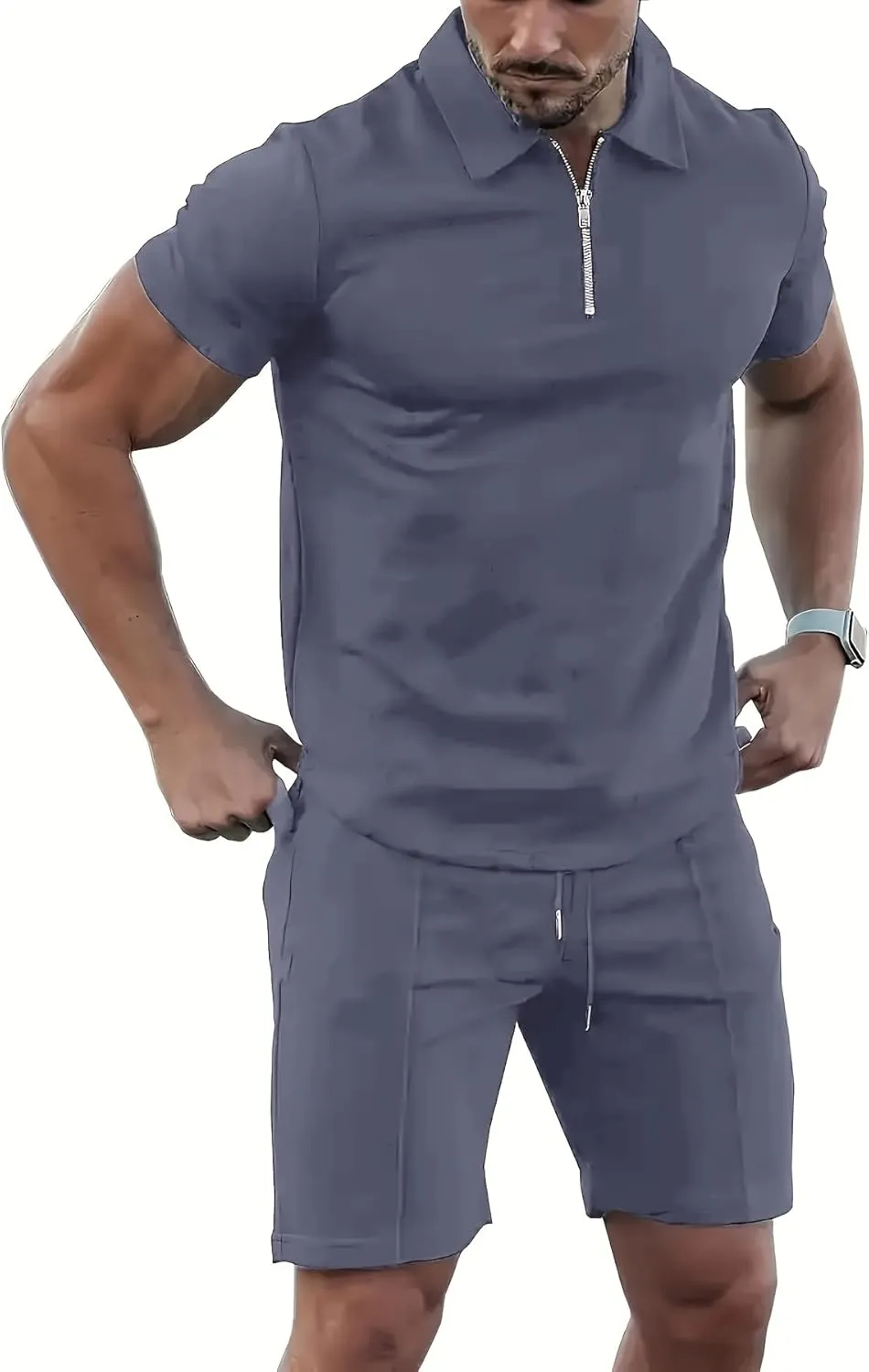 Men's Tracksuit 2 Piece Quarter Zip Sweatsuit Sets Short Sleeve Golf Polo Shirts Summer Shorts Loungewear