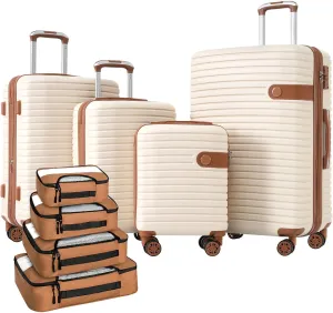 Merax Luggage 4Pc Hardshell Suitcase Sets for Travel, Cream, 16/20/24/28 Inch & 4 Packing Cubes