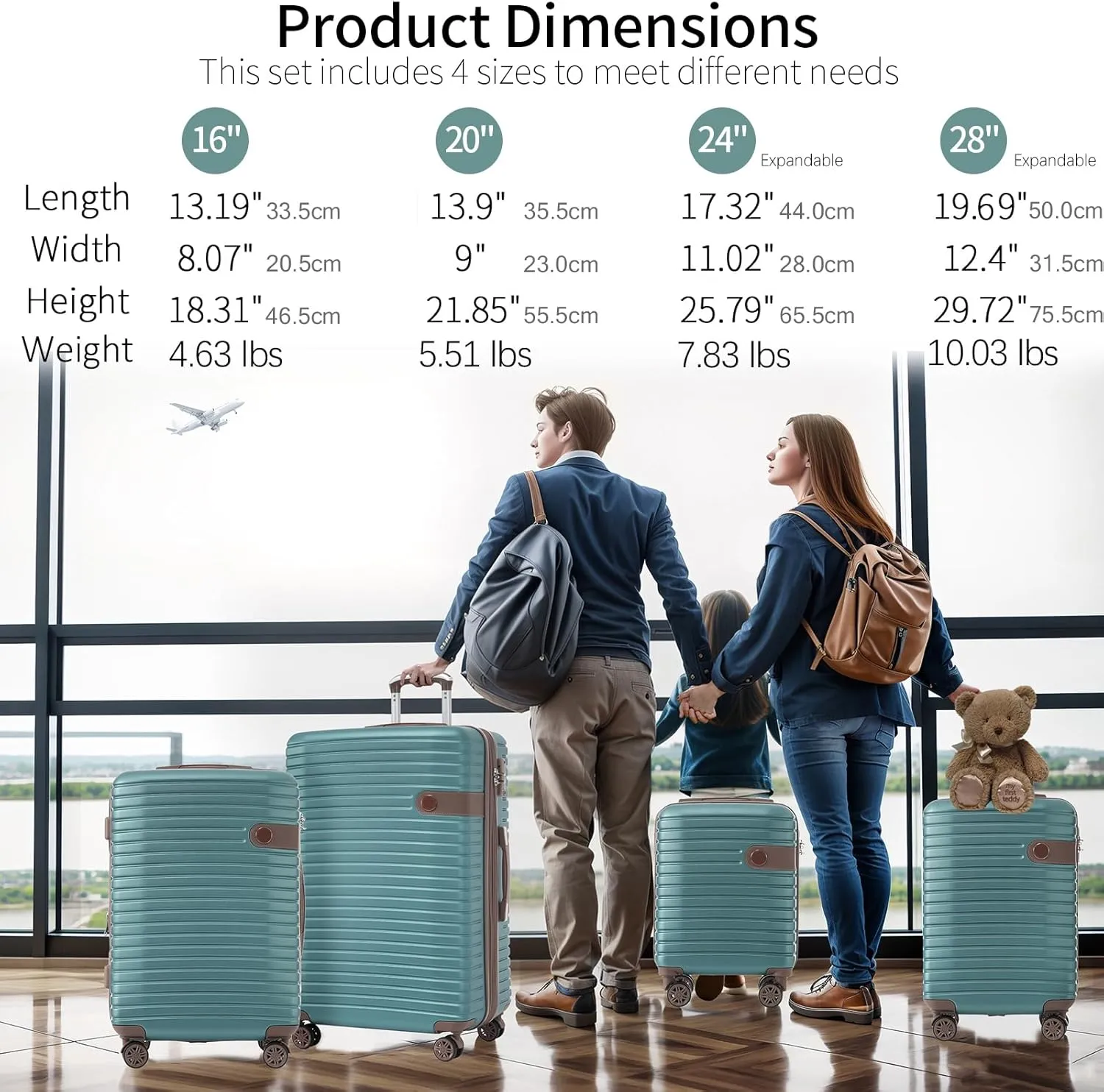Merax Sets Hardshell Suitcase for Women with 4Packing Carry On Luggage 1/20/24/28, Aqua Blue, 16/20/24/28 Inch & 4 Packing Cubes