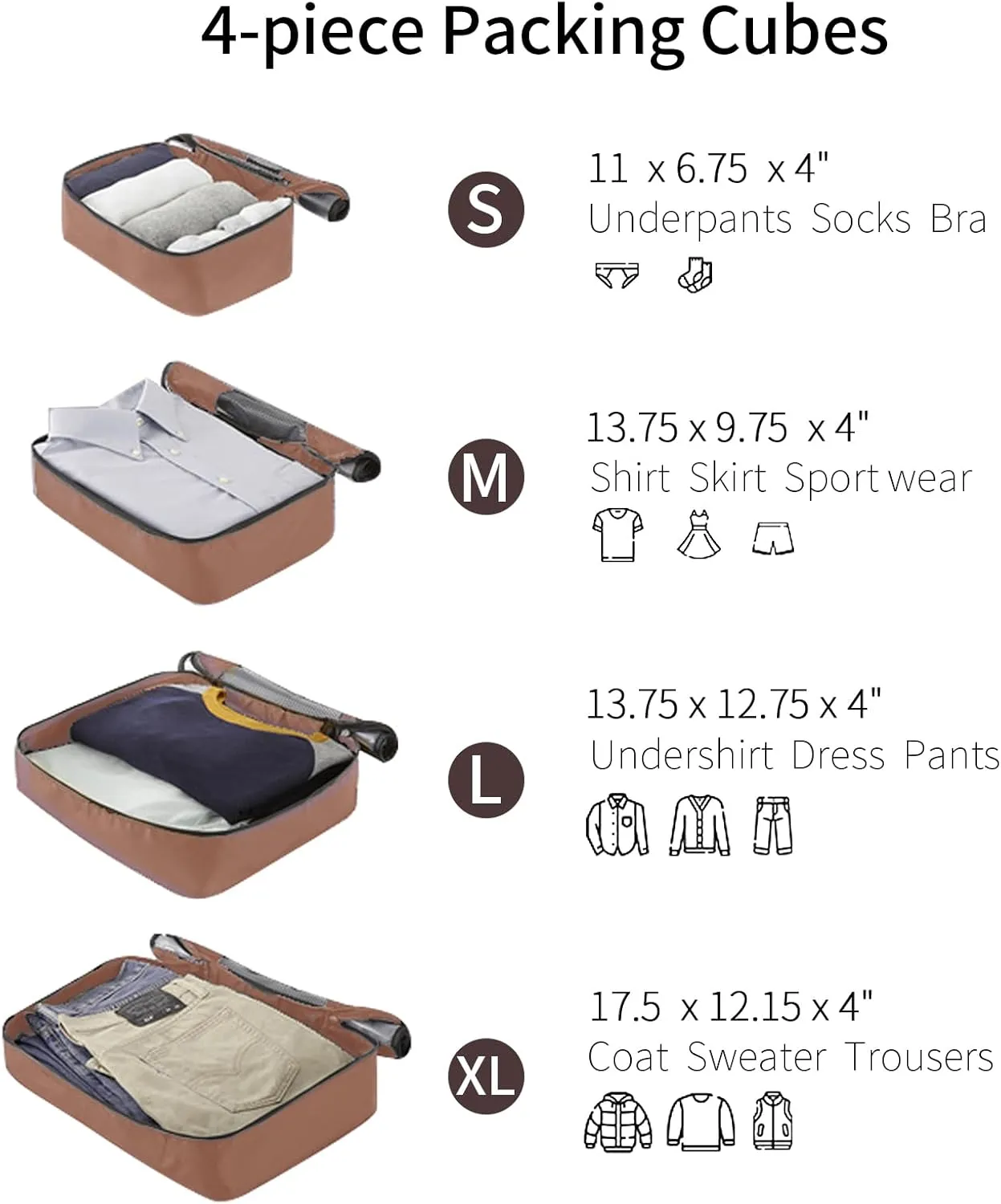 Merax Suitcases 4 Piece with Spinner Wheels Hardshell Luggage Sets with TSA Lock, Brown, 16/20/24/28 Inch & 4 Packing Cubes