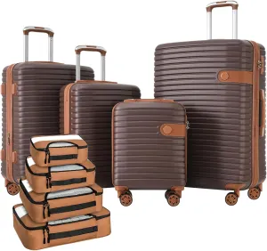 Merax Suitcases 4 Piece with Spinner Wheels Hardshell Luggage Sets with TSA Lock, Brown, 16/20/24/28 Inch & 4 Packing Cubes