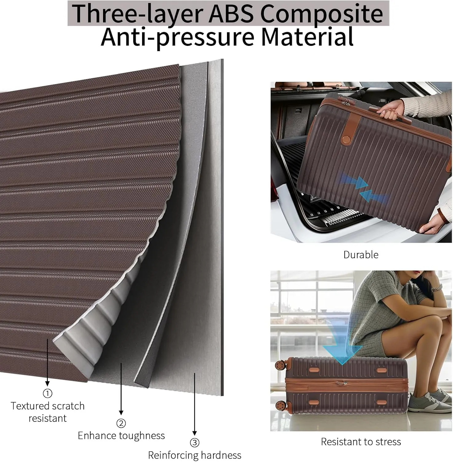 Merax Suitcases 4 Piece with Spinner Wheels Hardshell Luggage Sets with TSA Lock, Brown, 16/20/24/28 Inch & 4 Packing Cubes