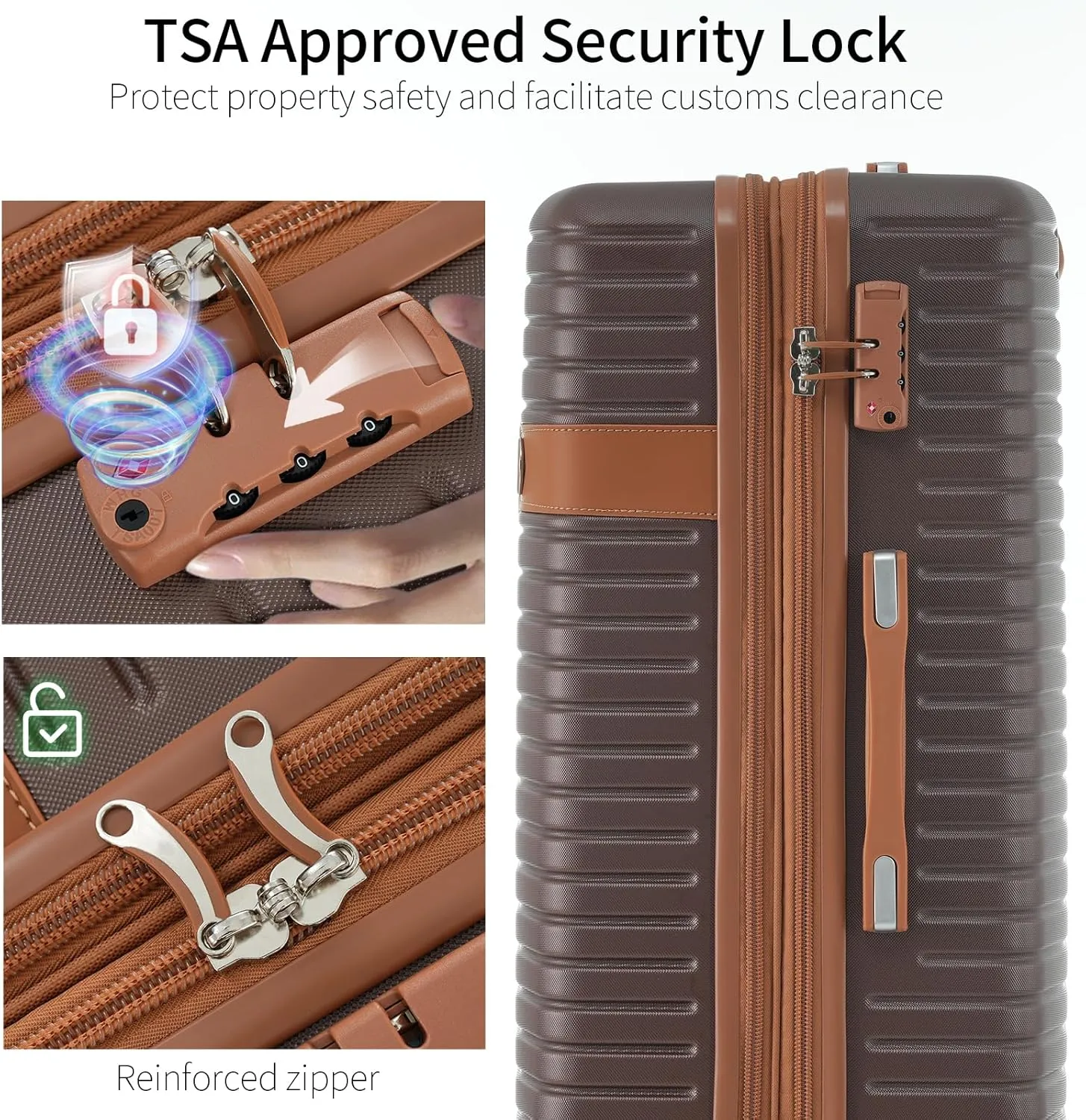 Merax Suitcases 4 Piece with Spinner Wheels Hardshell Luggage Sets with TSA Lock, Brown, 16/20/24/28 Inch & 4 Packing Cubes