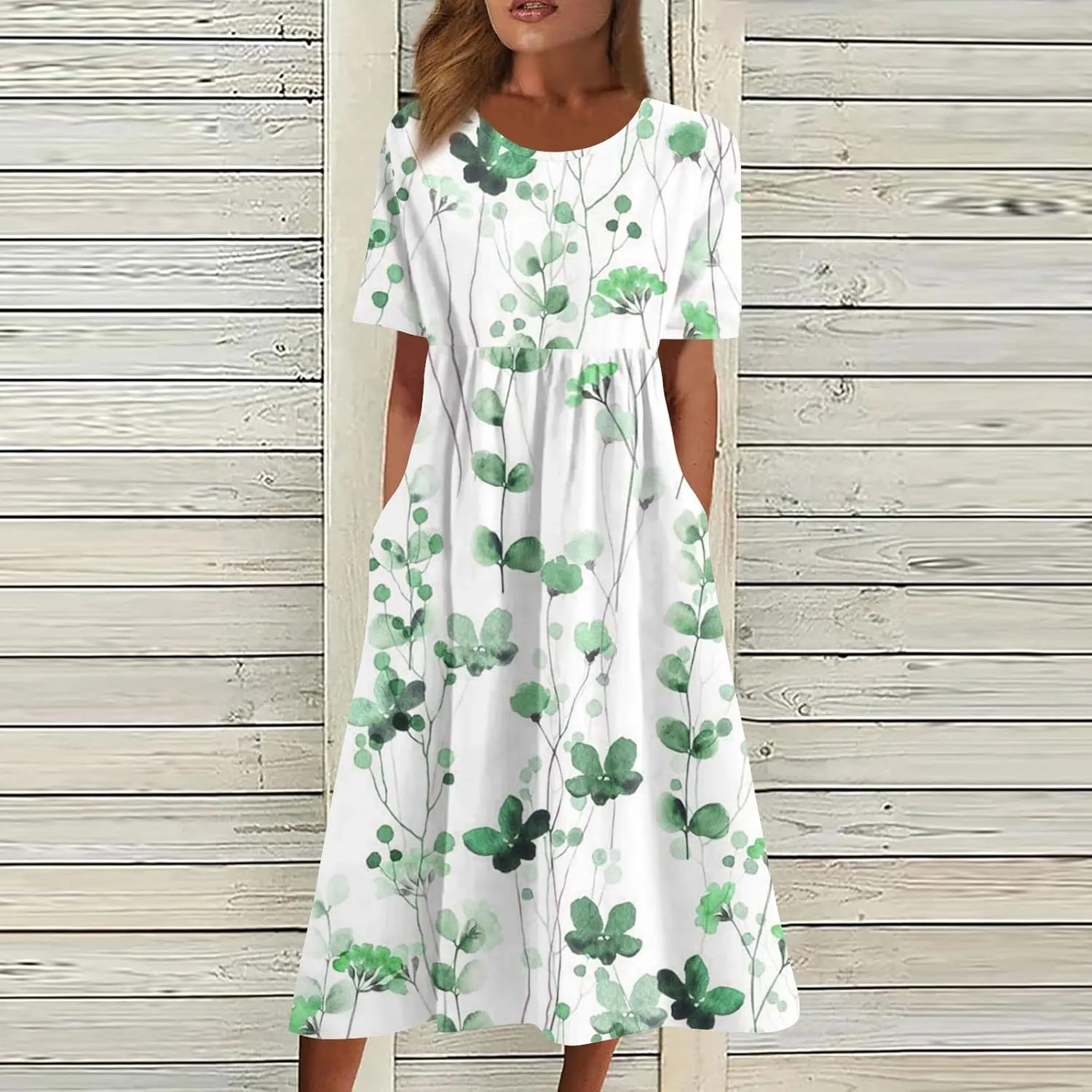 Midi Dresses for Women,Short Sleeve Elegant Formal Ruched Flowy Trendy Plus Size Casual Summer Wedding Guest Dress