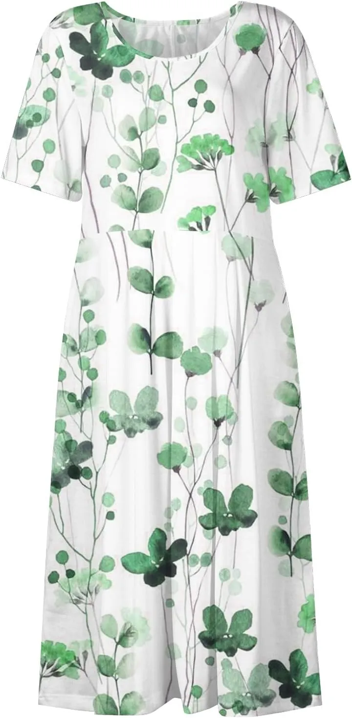 Midi Dresses for Women,Short Sleeve Elegant Formal Ruched Flowy Trendy Plus Size Casual Summer Wedding Guest Dress