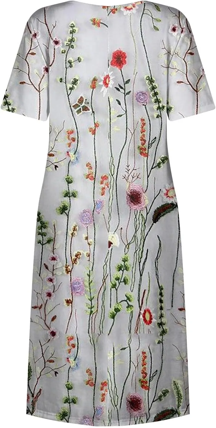 Midi Dresses for Women,Short Sleeve Elegant Formal Ruched Flowy Trendy Plus Size Casual Summer Wedding Guest Dress