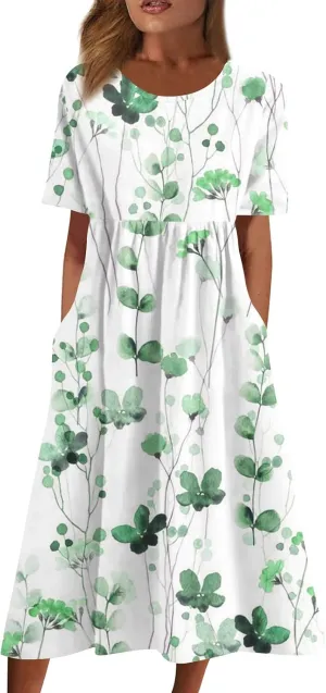 Midi Dresses for Women,Short Sleeve Elegant Formal Ruched Flowy Trendy Plus Size Casual Summer Wedding Guest Dress