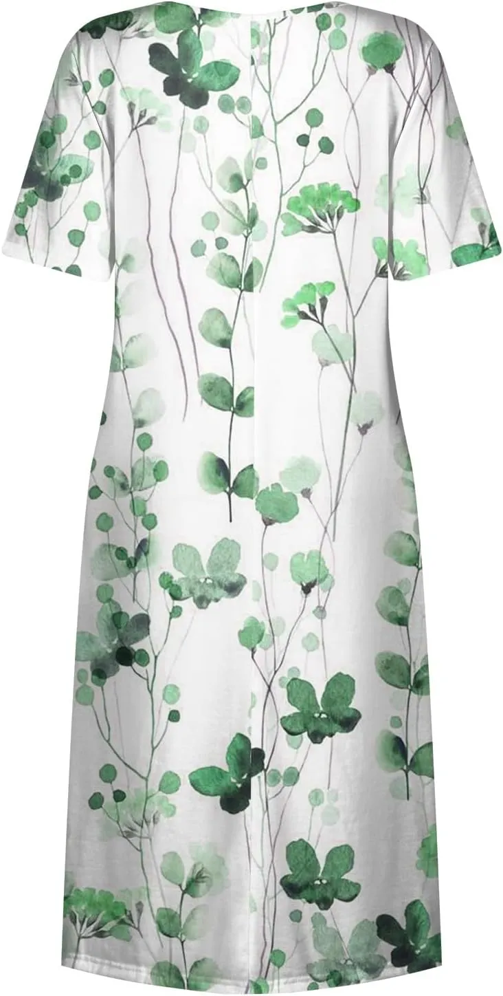 Midi Dresses for Women,Short Sleeve Elegant Formal Ruched Flowy Trendy Plus Size Casual Summer Wedding Guest Dress