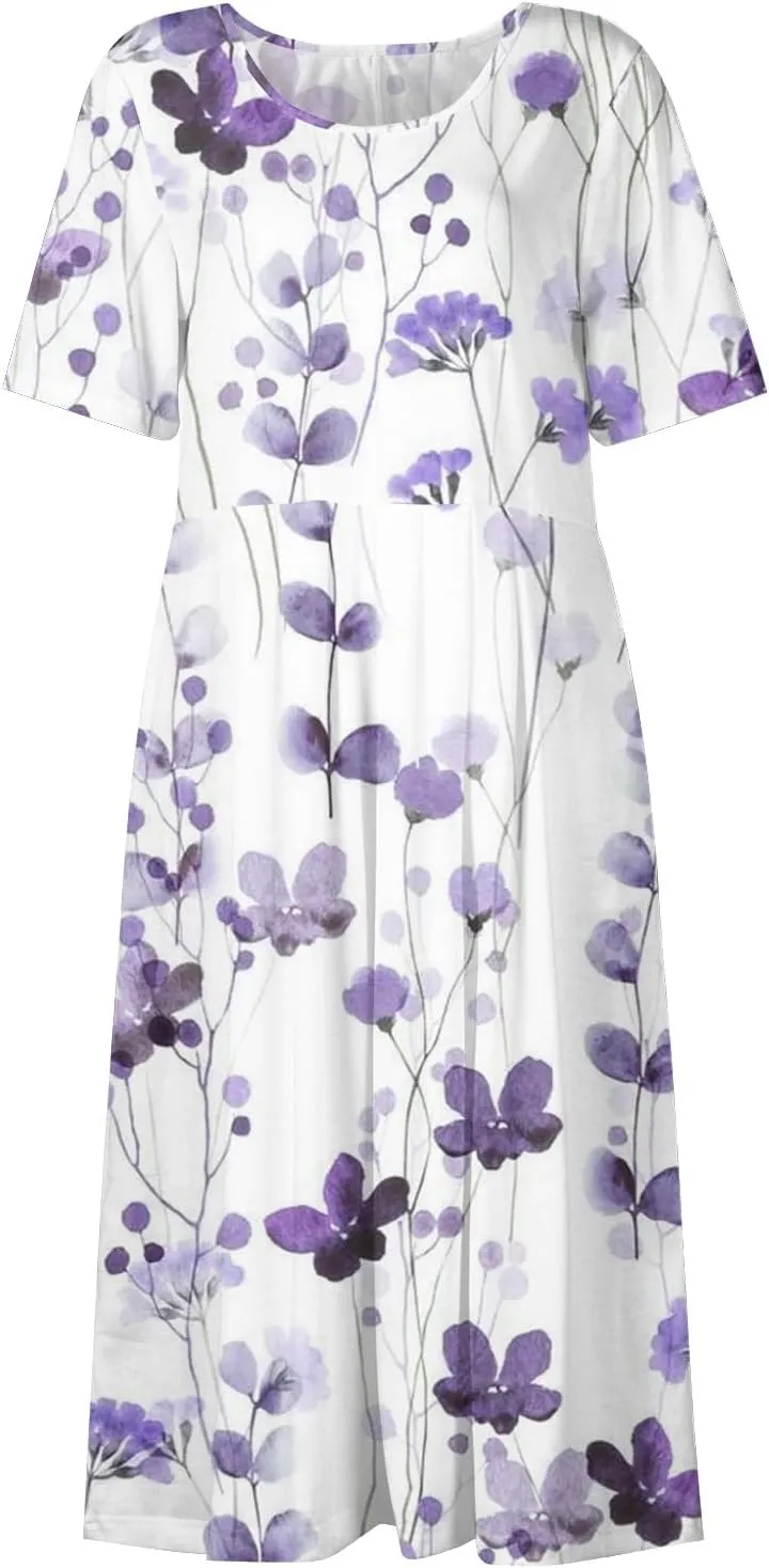 Midi Dresses for Women,Short Sleeve Elegant Formal Ruched Flowy Trendy Plus Size Casual Summer Wedding Guest Dress