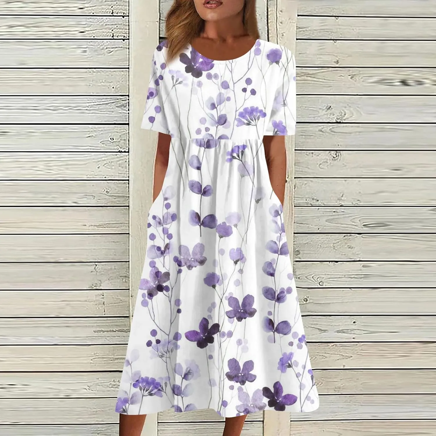 Midi Dresses for Women,Short Sleeve Elegant Formal Ruched Flowy Trendy Plus Size Casual Summer Wedding Guest Dress