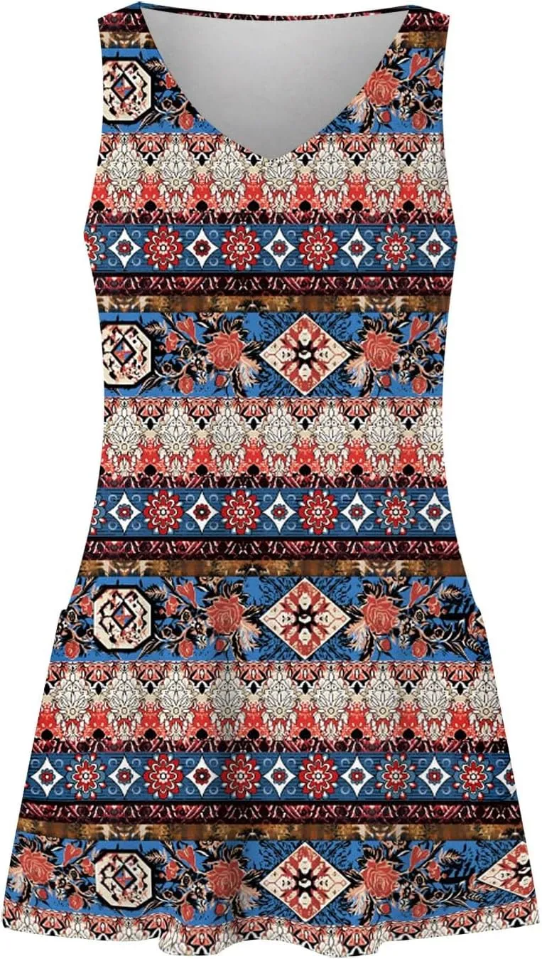 Mini Sundresses for Women Summer Trendy Plus Size Flowy Sexy V Neck Off The Shoulder Sleeveless Floral Short Dress